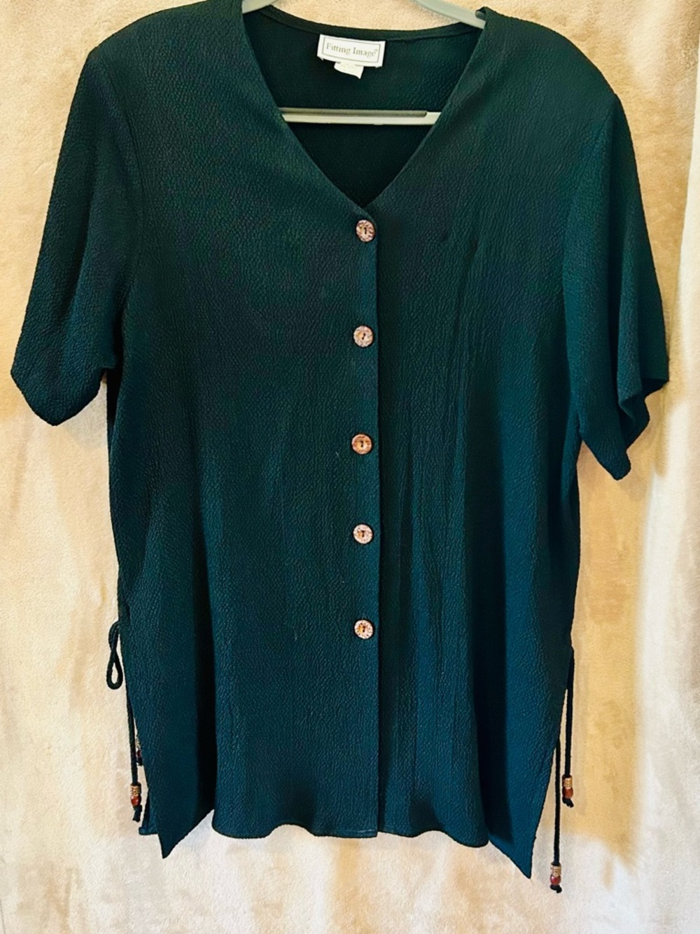 Vintage Fitting Image 2 Piece Set Textured Black Top Pants USA 14/16